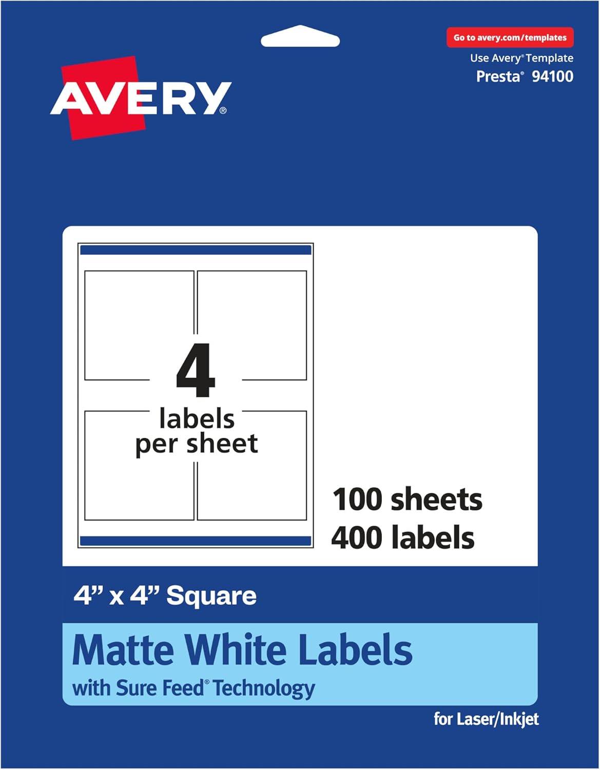 Avery Matte White Square Labels for Custom Designs and Printing