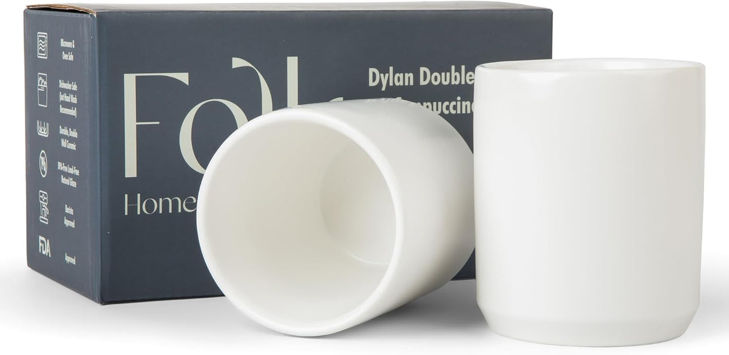 Dylan Ceramic Cappuccino Cups Set - Double Walled Insulated Mugs