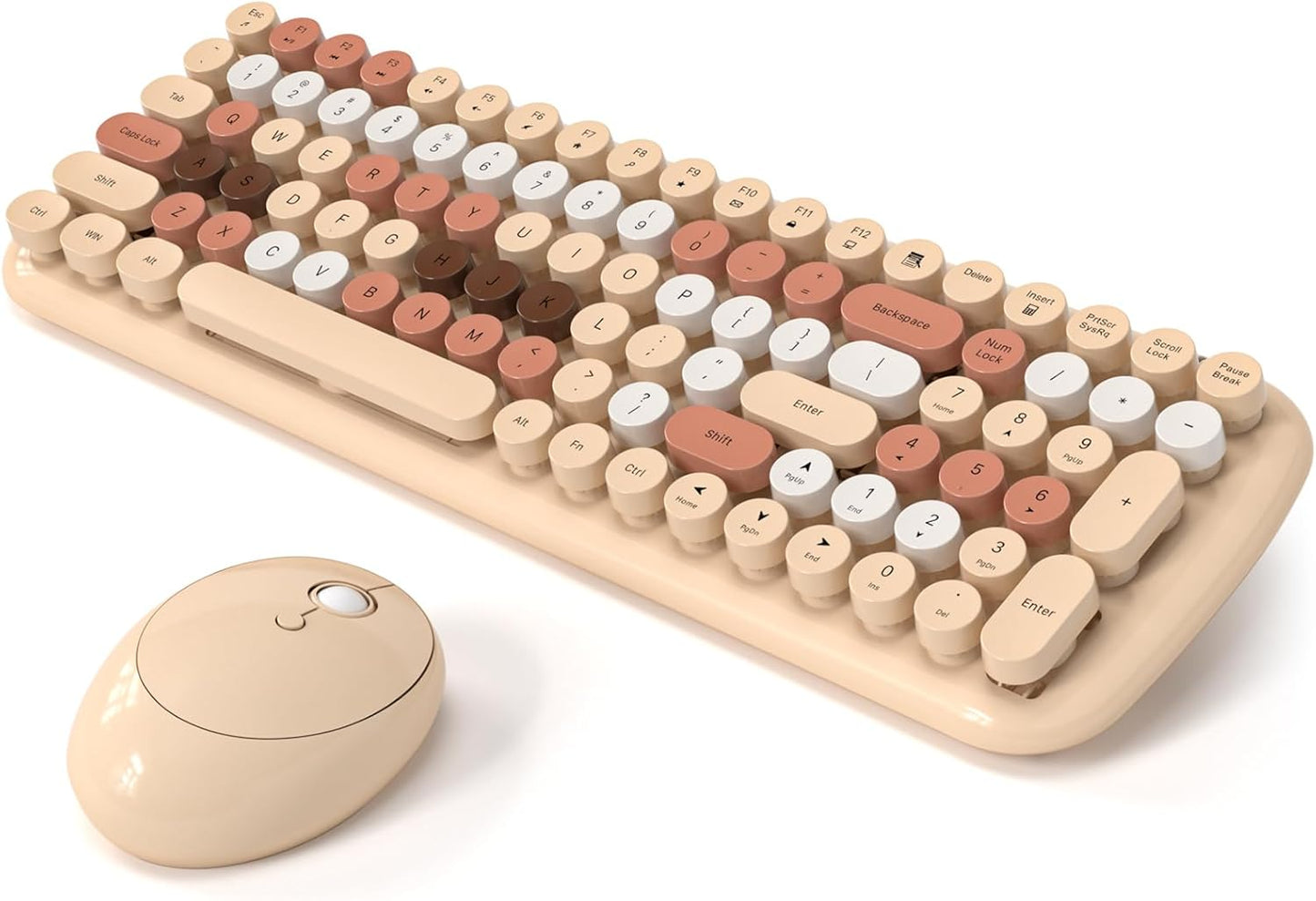 Wireless Keyboard and Mouse Combo with Retro Aesthetic Design