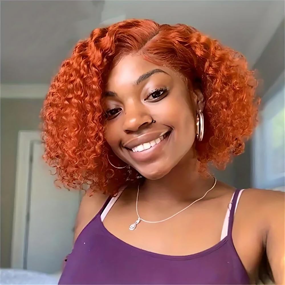 Ginger Orange Glueless Wigs Human Hair for Beginners 10 Inch