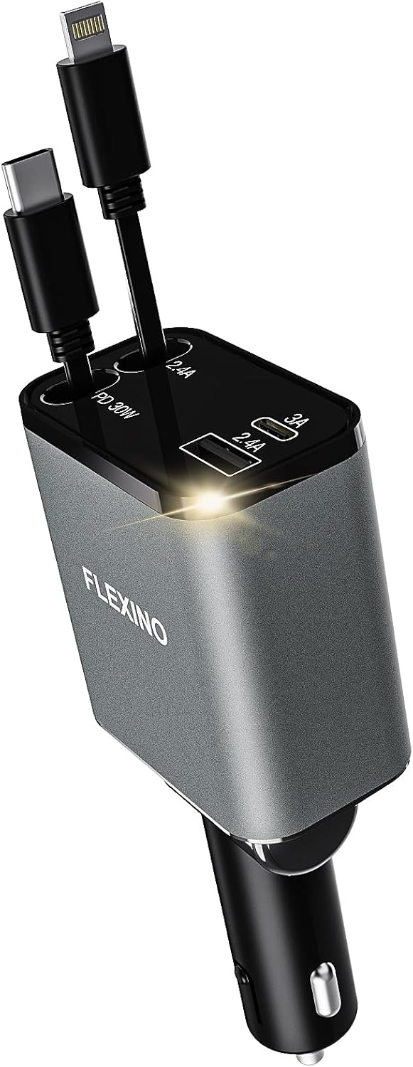 69W Fast Charge Retractable Car Charger by Flexino