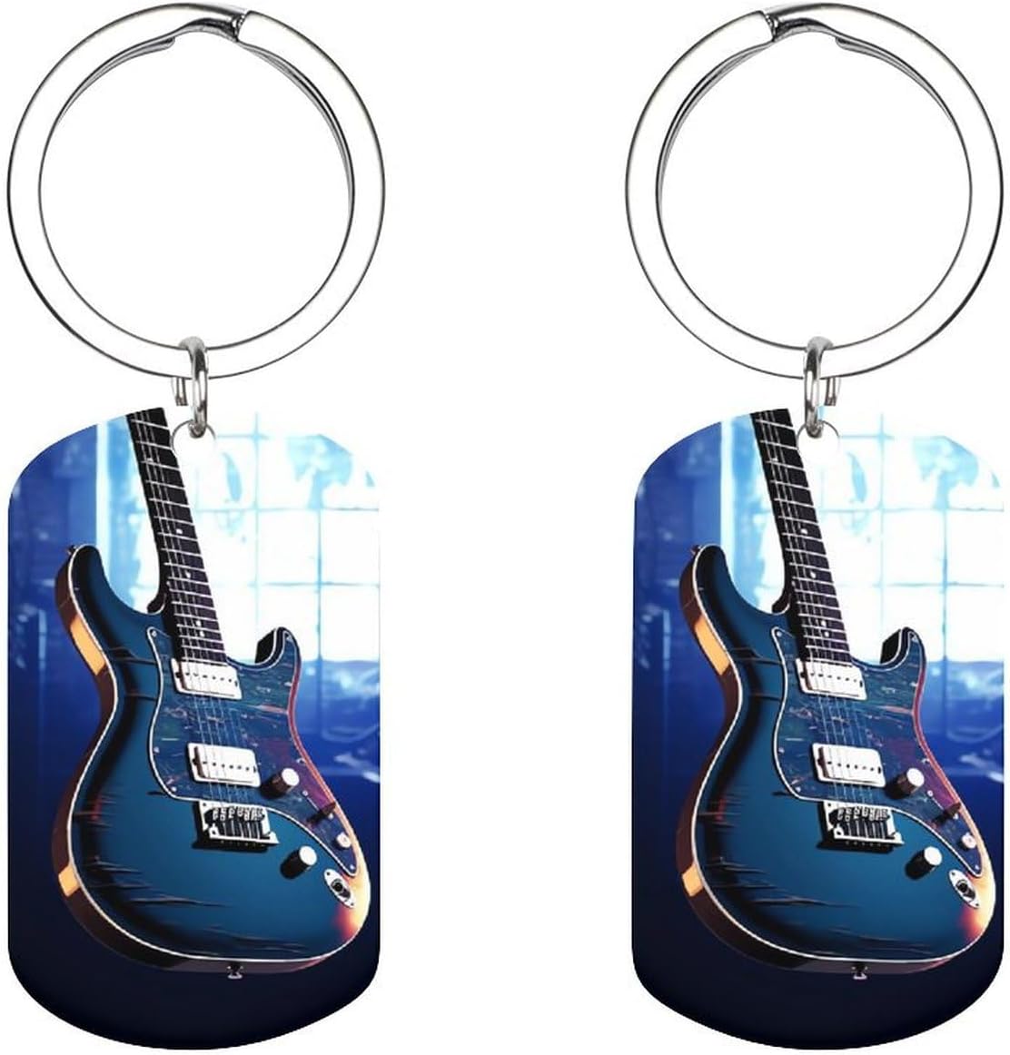 Personalized Blue Guitar Keychain - Premium Clip Holder