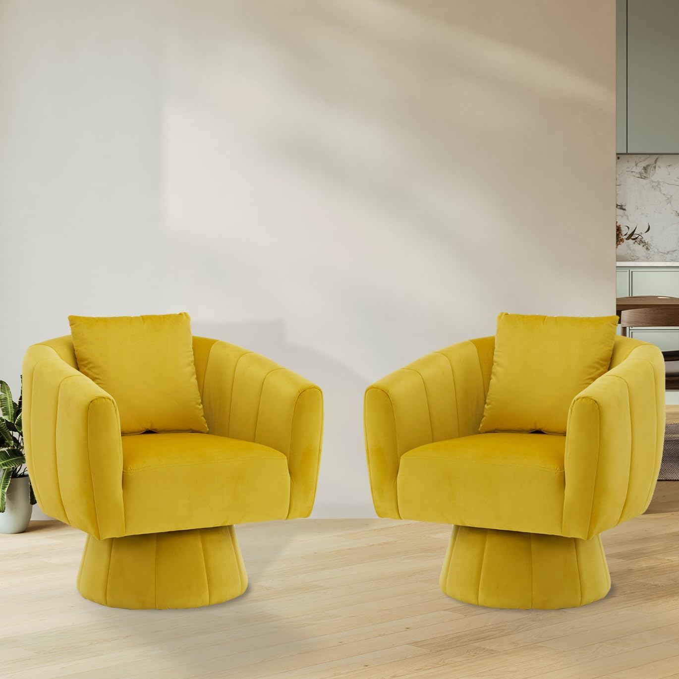 Swivel Accent Chairs Set: Comfy 360 Rotation, Modern Velvet, Fluffy Cushions