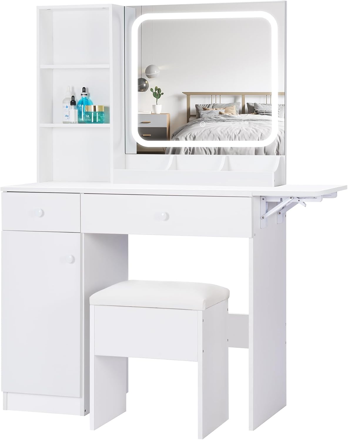 LED Vanity Desk Organizer & Stool Set, White
