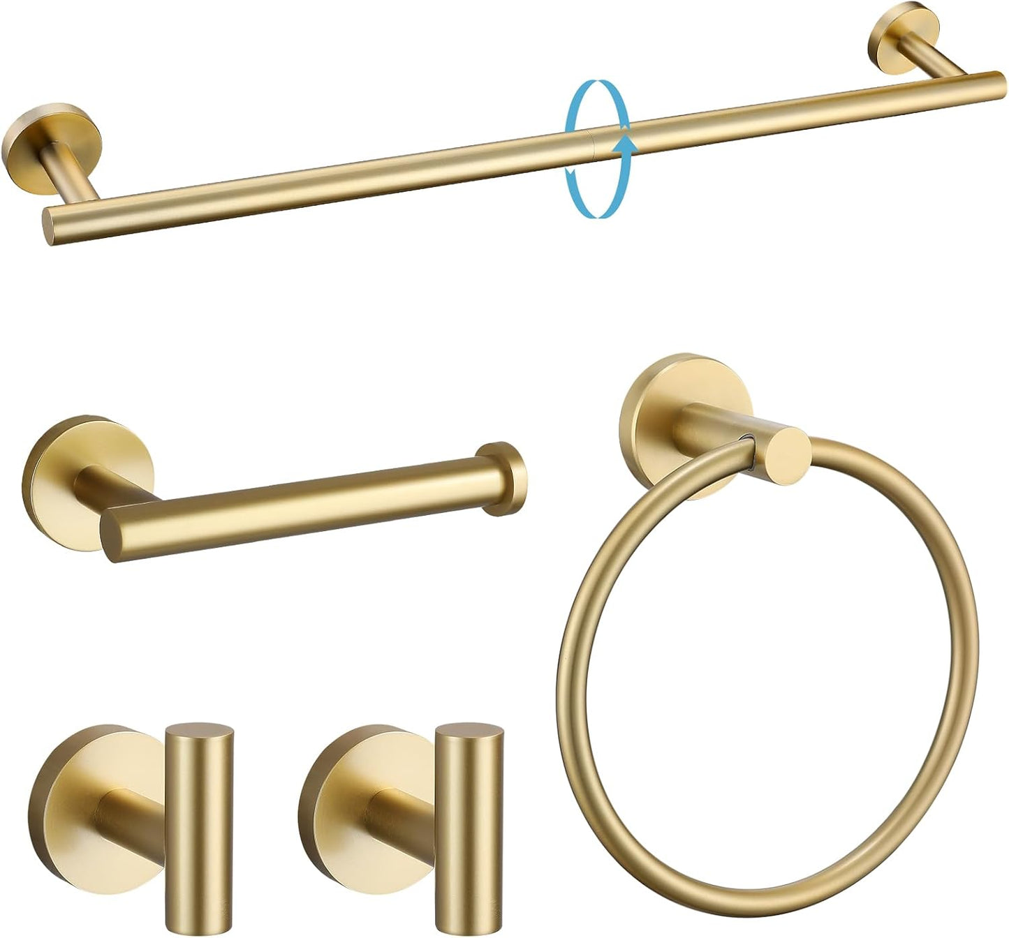 TURS Brushed Gold 5 Piece Bathroom Hardware Set for Stylish Decor