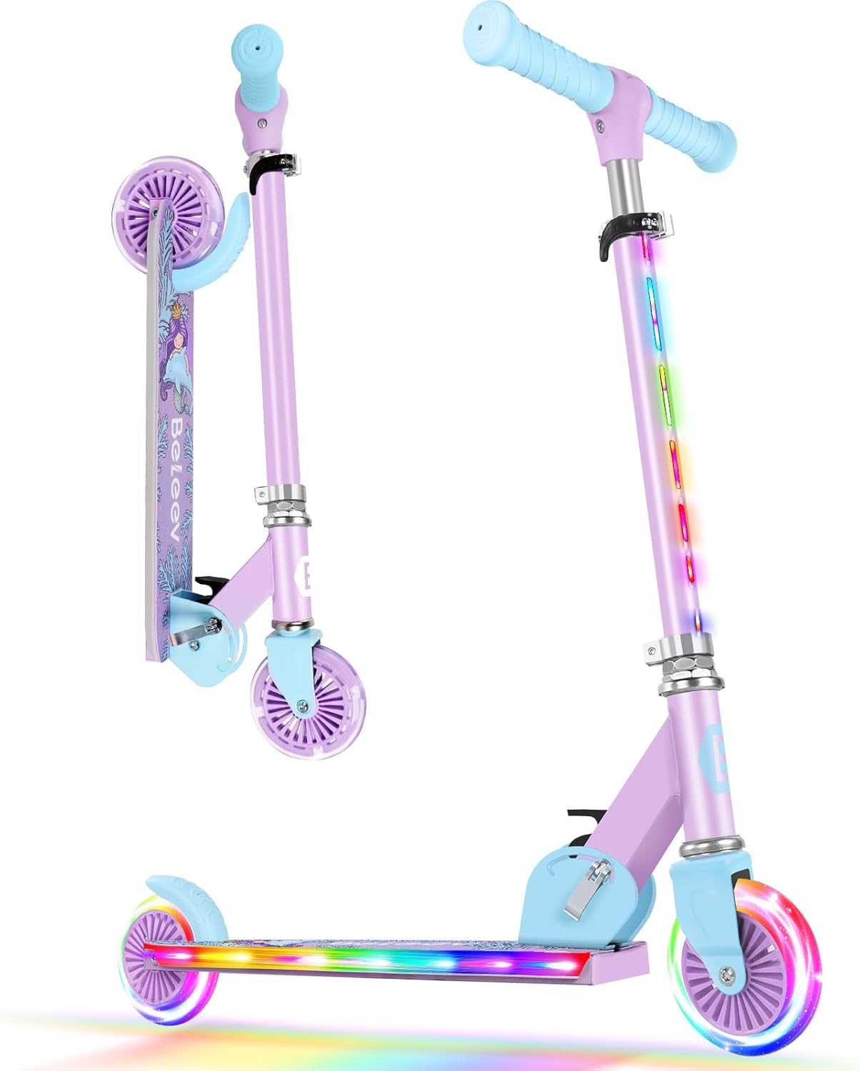 BELEEV V2 Scooters for Kids with Light-Up Wheels and Adjustable Height