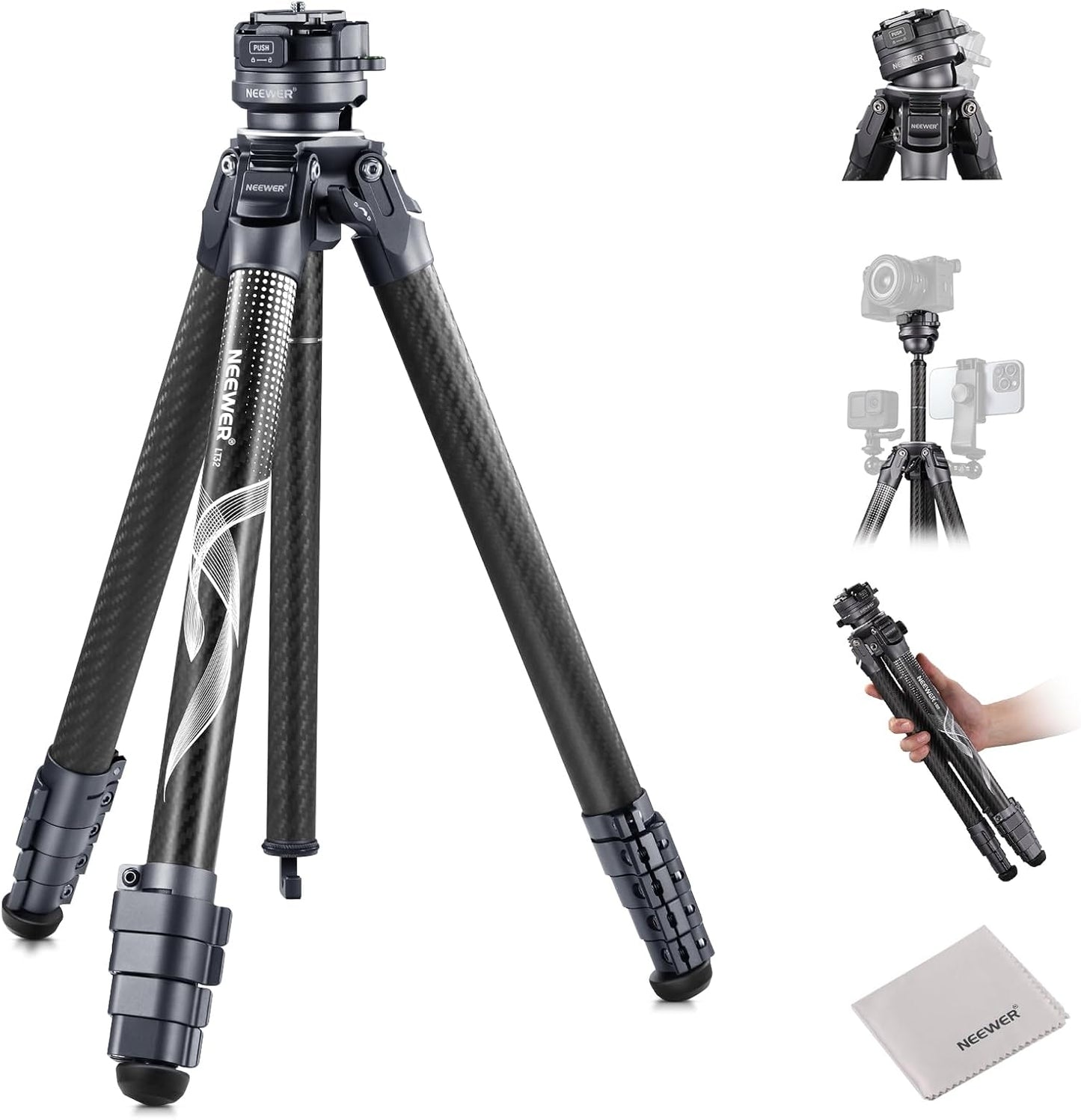 NEEWER LITETRIP LT32 Carbon Fiber Travel Tripod for Cameras