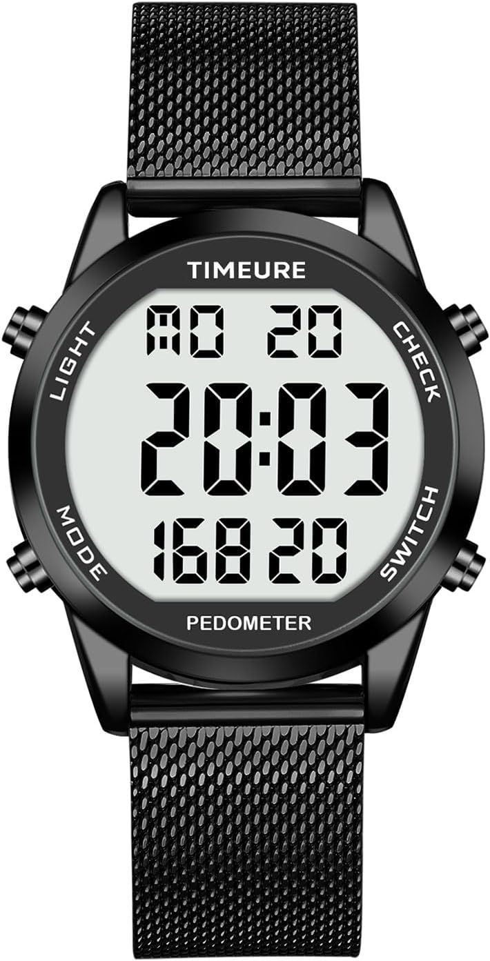 Men's Pedometer Watch with Stainless Steel Bracelet for Active Life