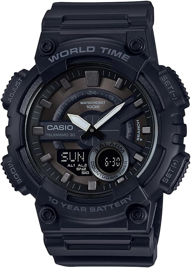 Casio AEQ110BW: 100M Water Resistant Men's Watch with Multi Alarms & 10-Year Battery