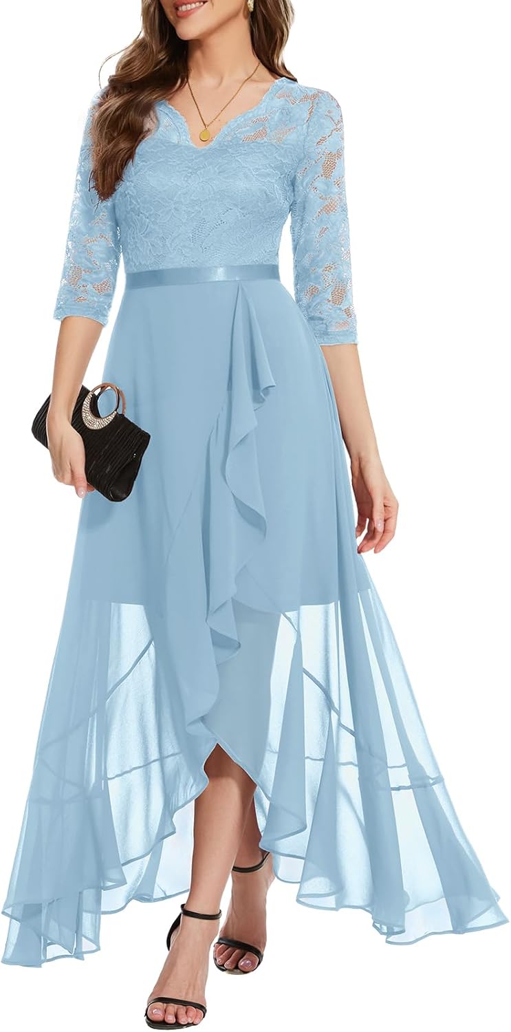 Elegant Hi-Lo Floral Lace Dress for Wedding Guests and Parties