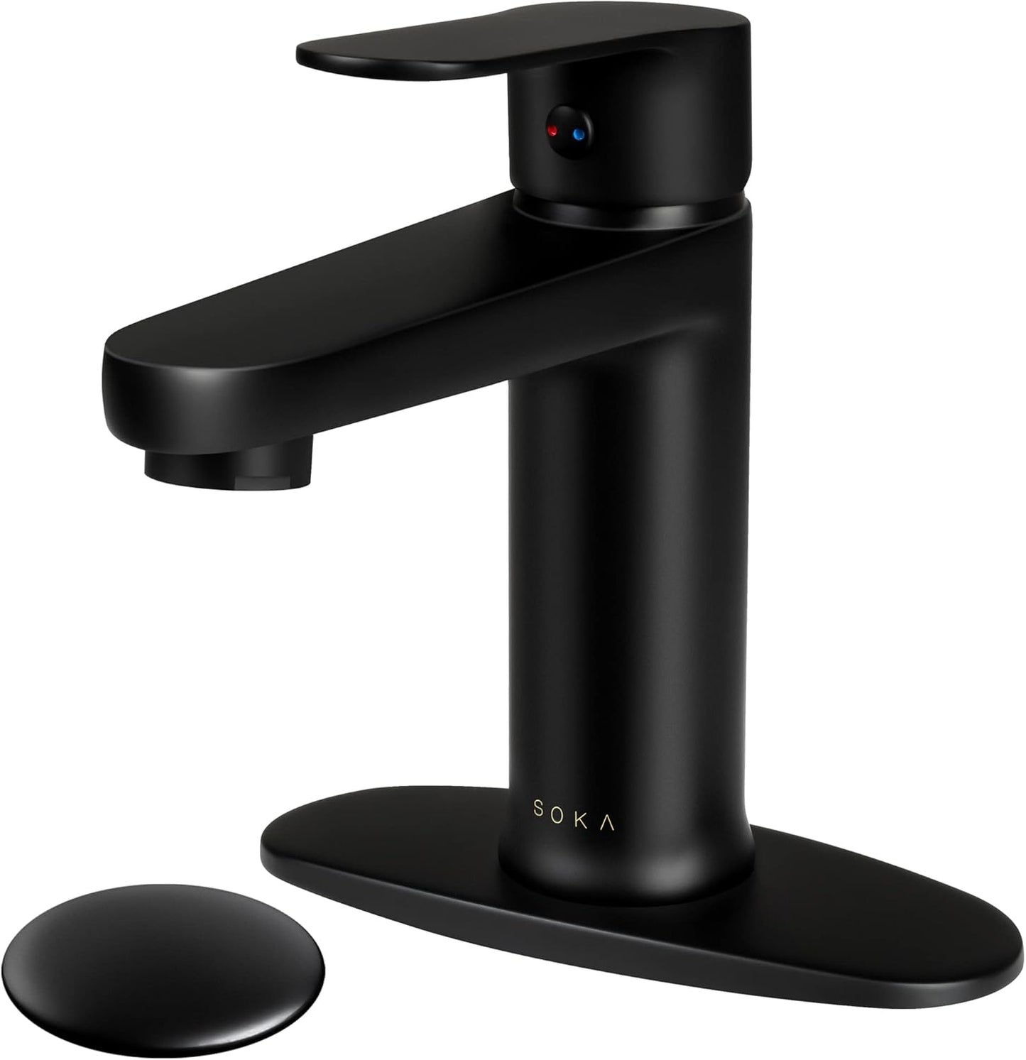 Brass Bathroom Faucet Matte Black with Pop-up Sink Drain Stopper