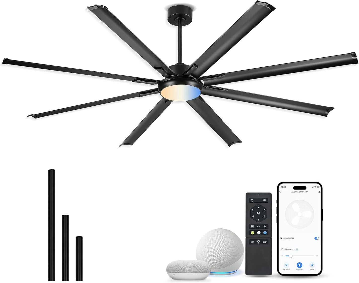 84 Inch Industrial Ceiling Fan with Light for Outdoor Spaces