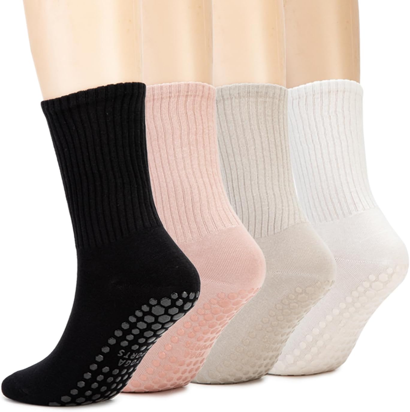 Non-Slip Yoga Socks 4 Pack for Women - Grip for Ballet Barre