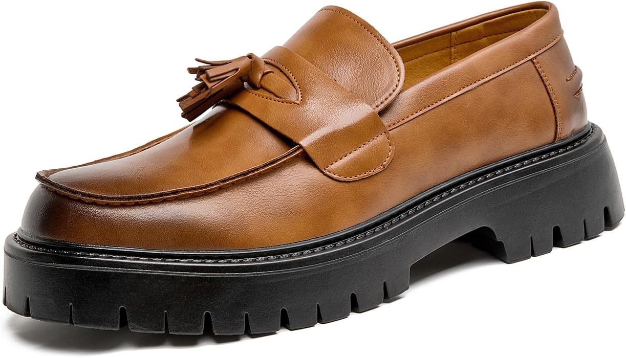 Men's Black Patent Leather Platform Loafers for Business Work