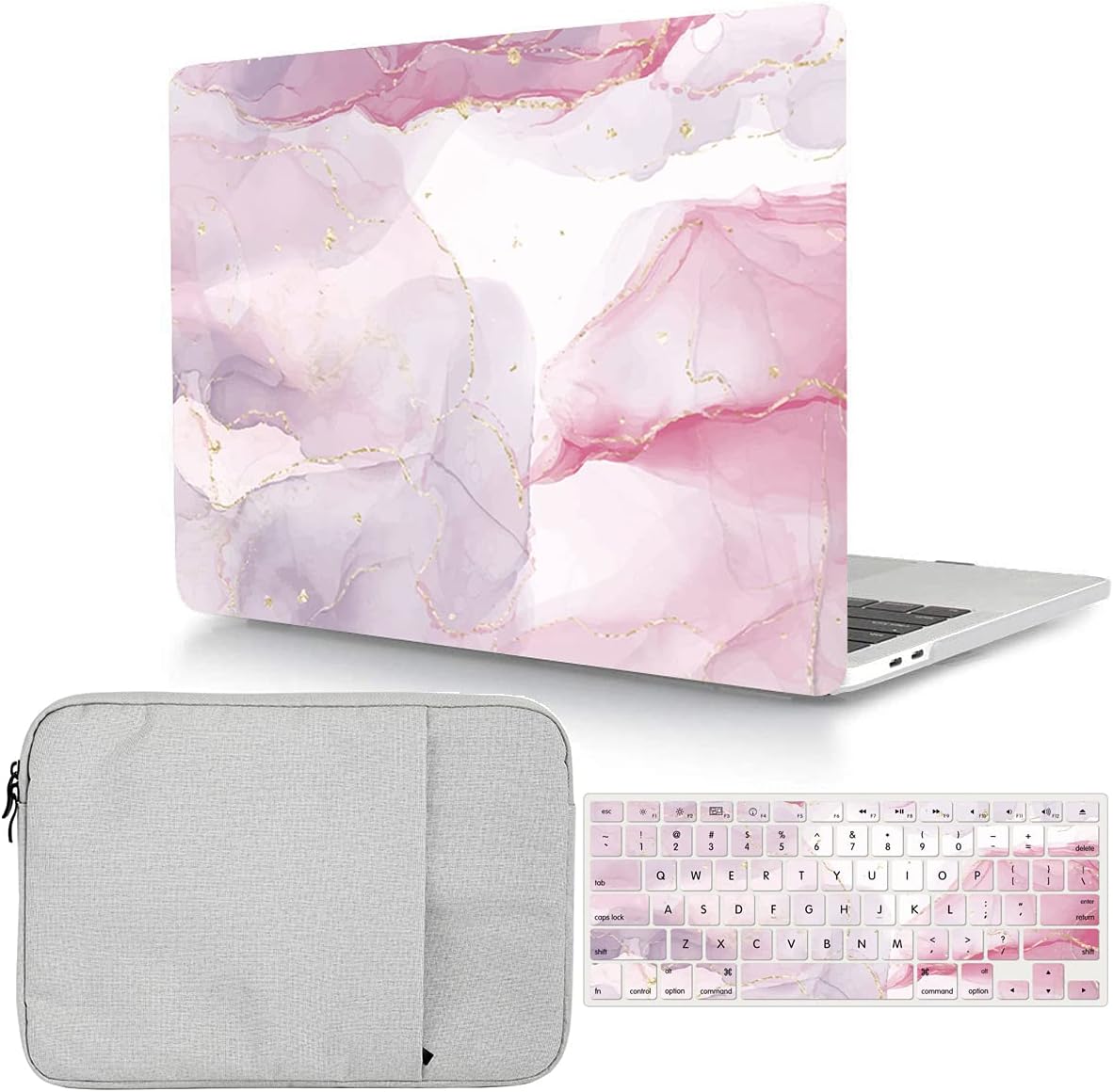 MacBook Pro 14 Inch Case with Sleeve & Keyboard Cover, Pink Marble