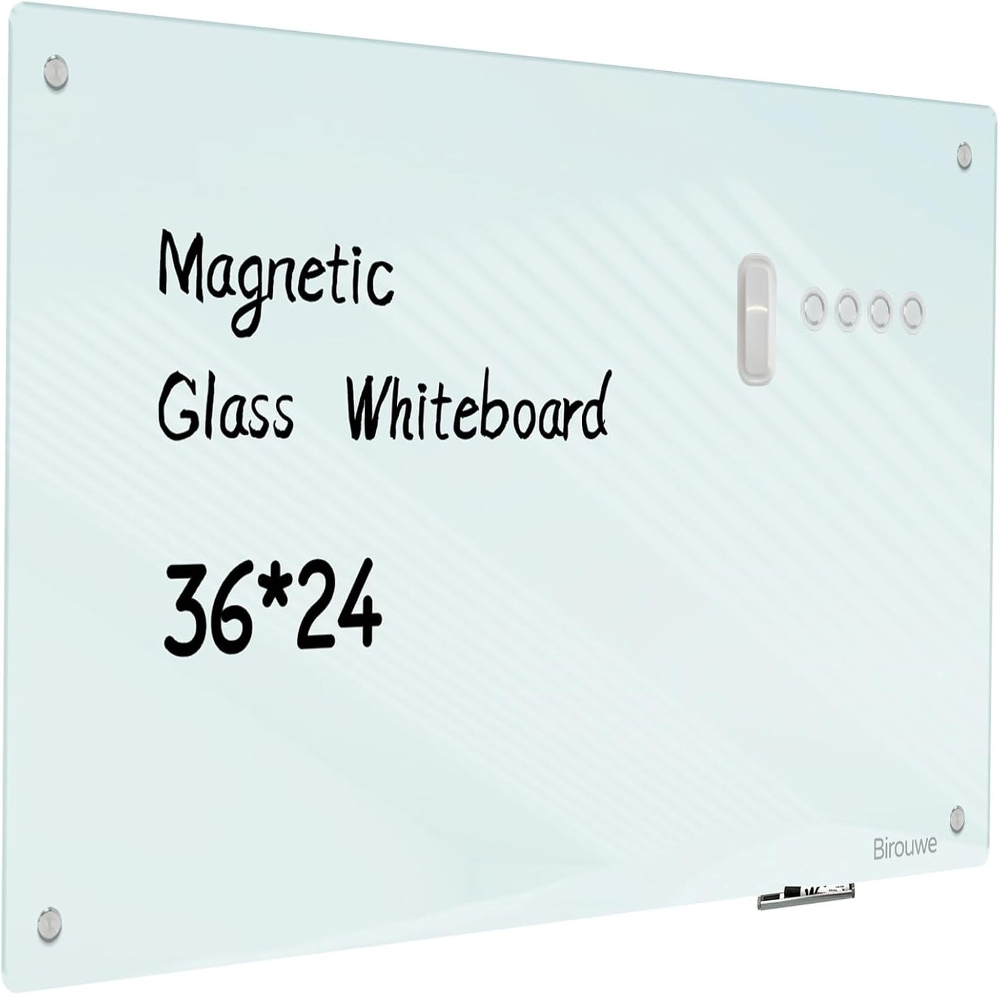 Magnetic Glass Whiteboard - Frameless Dry Erase Board 36x24