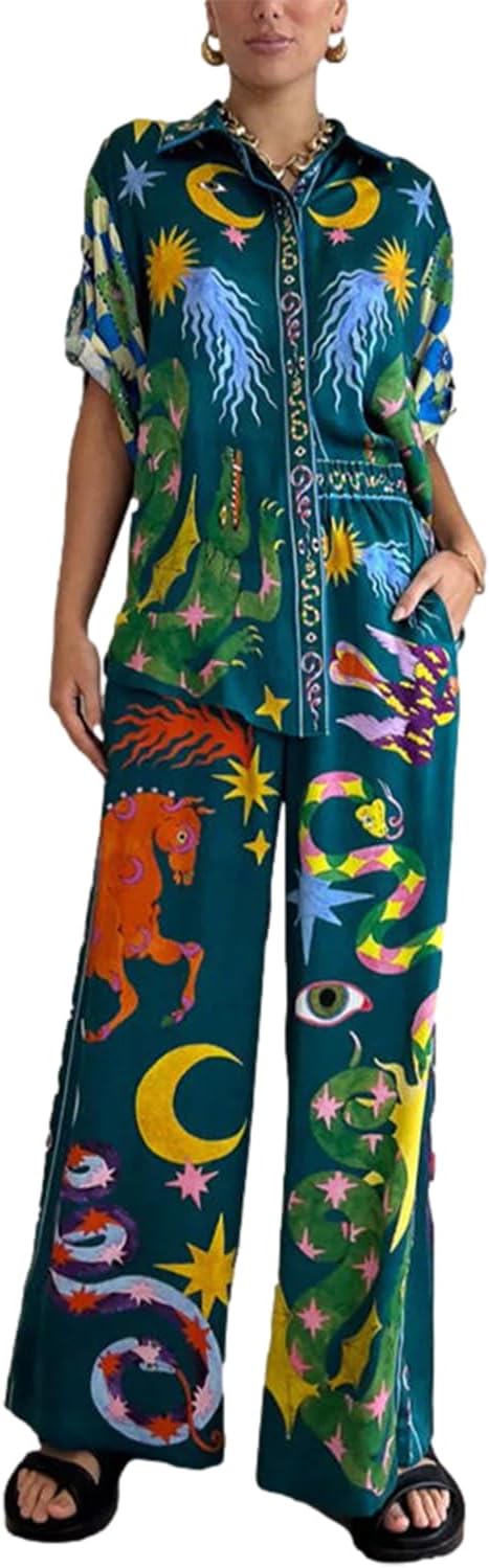 Peaceglad Women's Summer Print Two Piece Pajama Set for Comfort