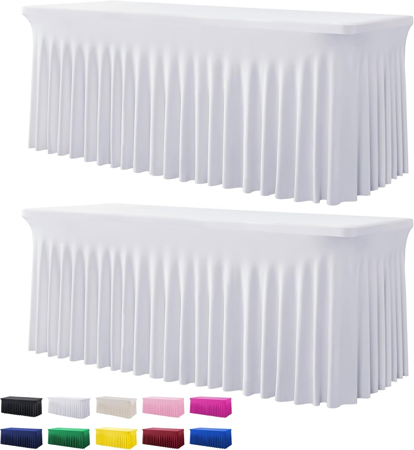 2 Pack White Spandex Table Covers for 6 Foot Rectangle Tables
