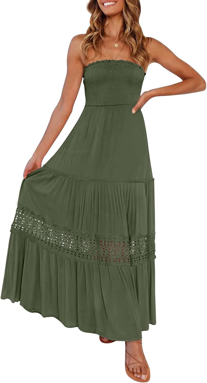 ZESICA Women's Bohemian Strapless Lace Trim Maxi Dress Review