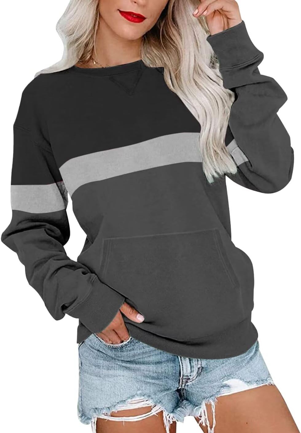 Womens Long Sleeve Sweatshirts Casual Crewneck Pullover Tops