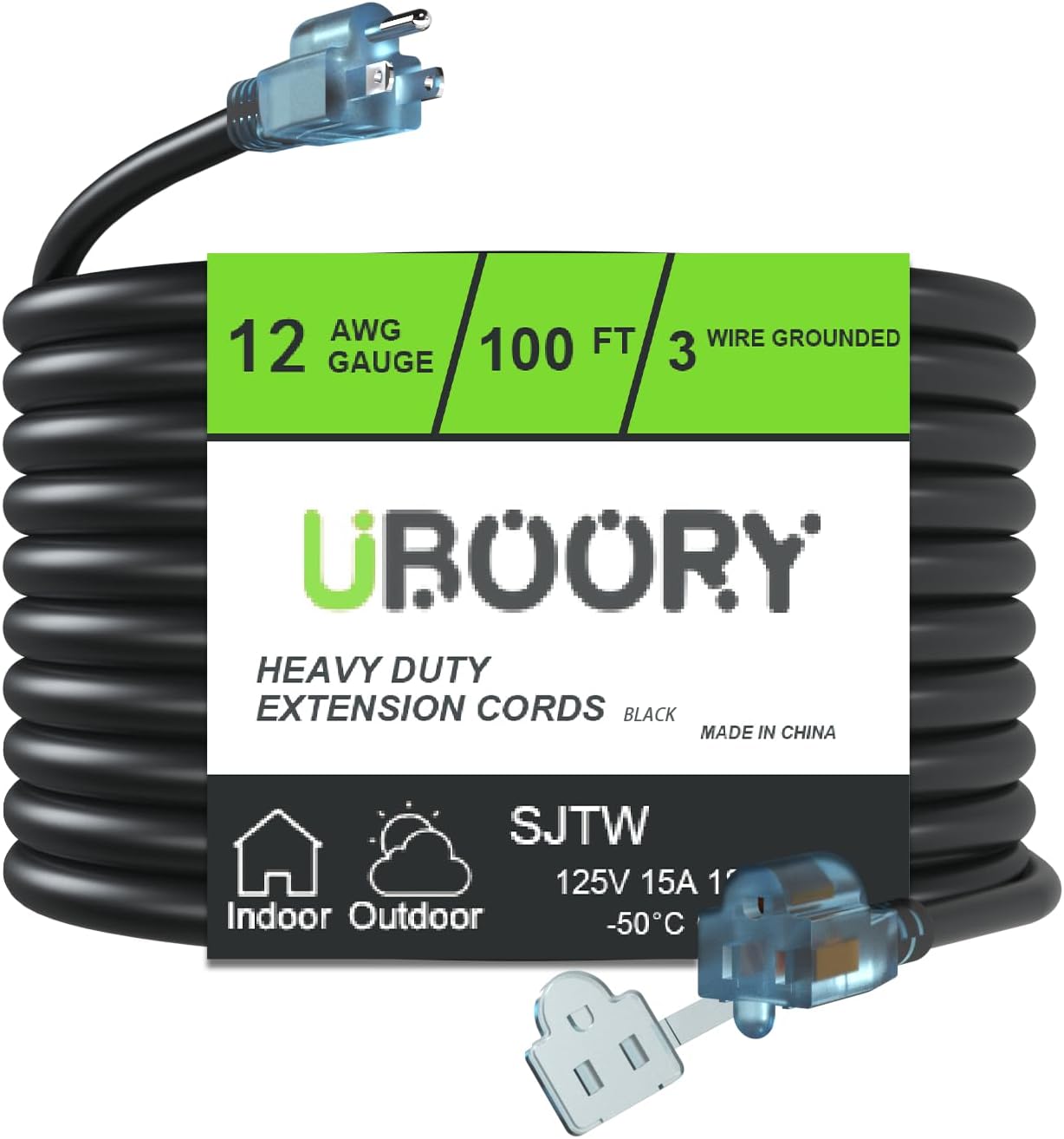 100 FT Outdoor Extension Cord Waterproof Heavy Duty 12/3 SJTW