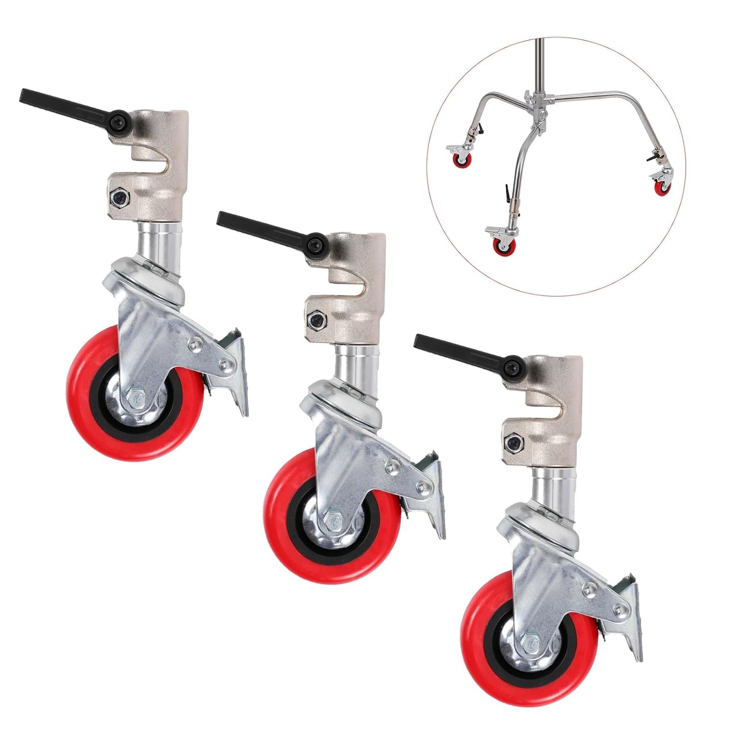 3 Packs Swivel Caster Wheels Set for Photography Light Stands