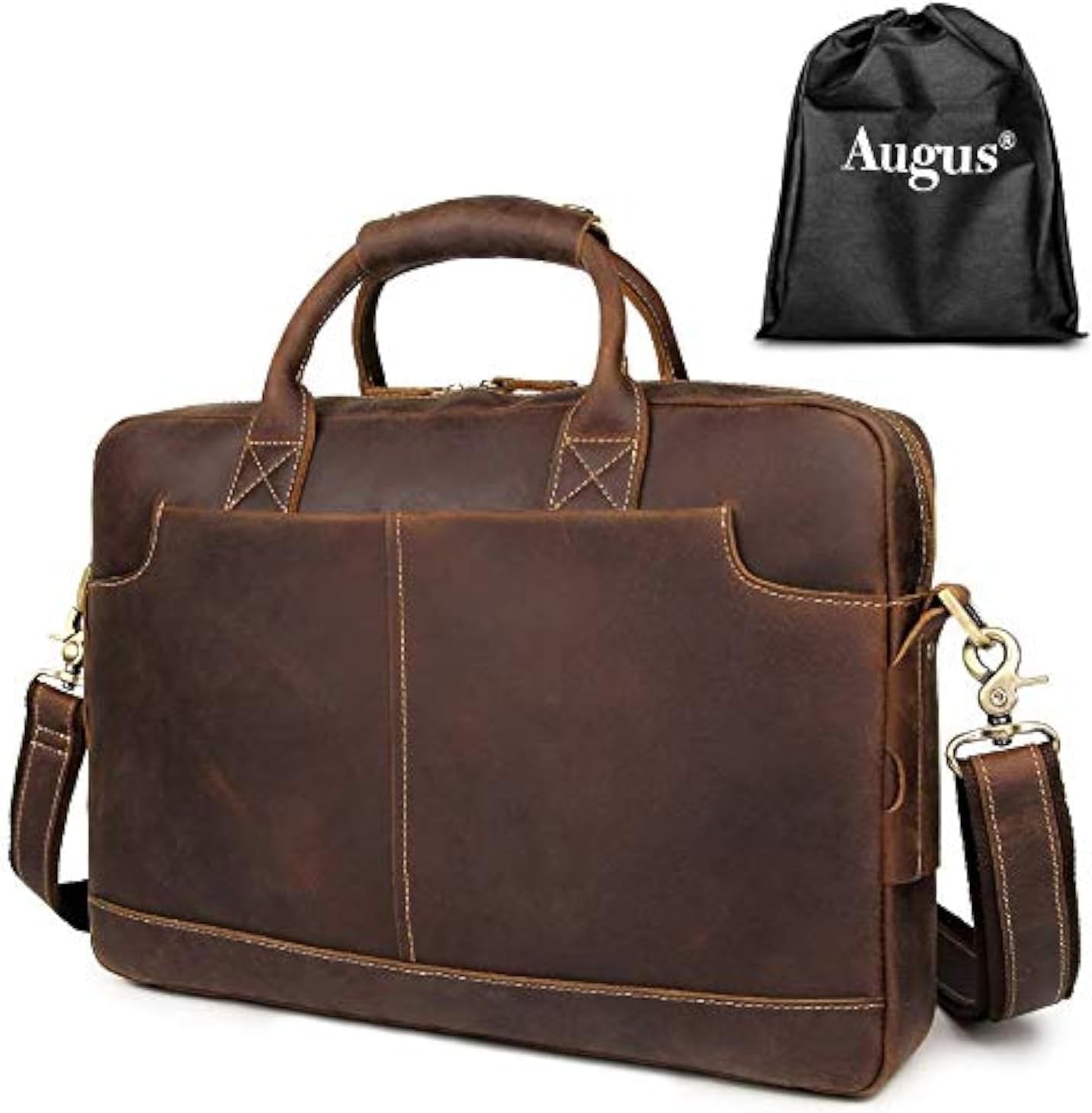 Augus Leather Laptop Briefcase for Men - Waterproof Travel Bag