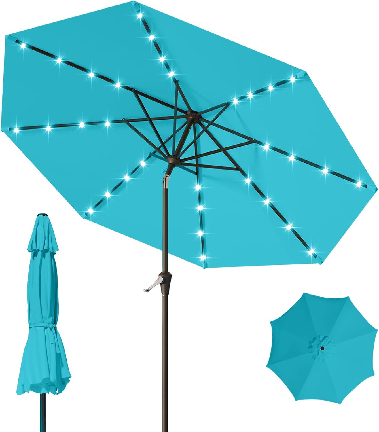 9FT Patio Umbrella with Solar Lights for Outdoor Relaxation
