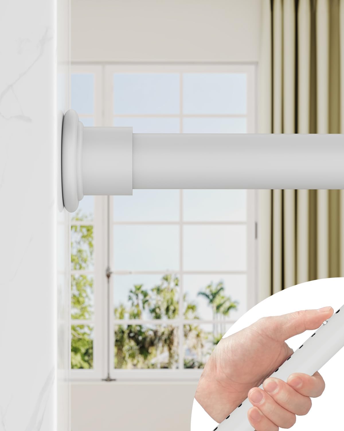 ALLZONE Tension Curtain Rod for Windows, 123 to 160 Inch Long