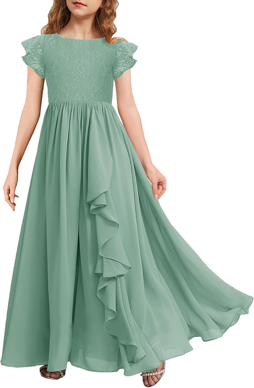 Girls Lace Flower Maxi Dress for Junior Bridesmaid Events