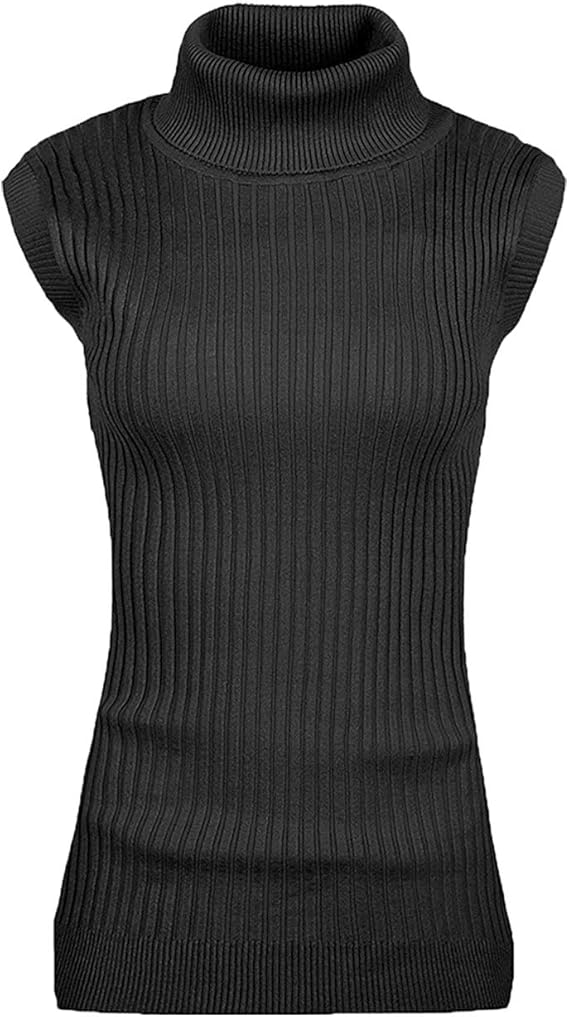 v28 Women Sleeveless High Neck Turtleneck Stretchable Knit Sweater