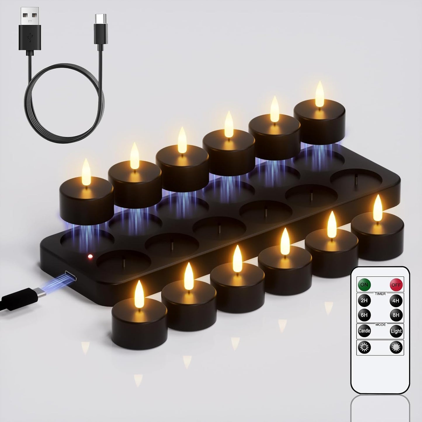 Black Rechargeable Tea Lights Candles for Halloween Decor