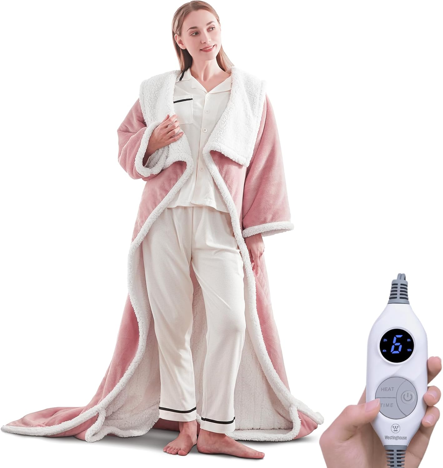 Westinghouse Heated Snuggle Throw: 6 Heat Levels, 10-Hour Heat, Foot Pocket, Pink
