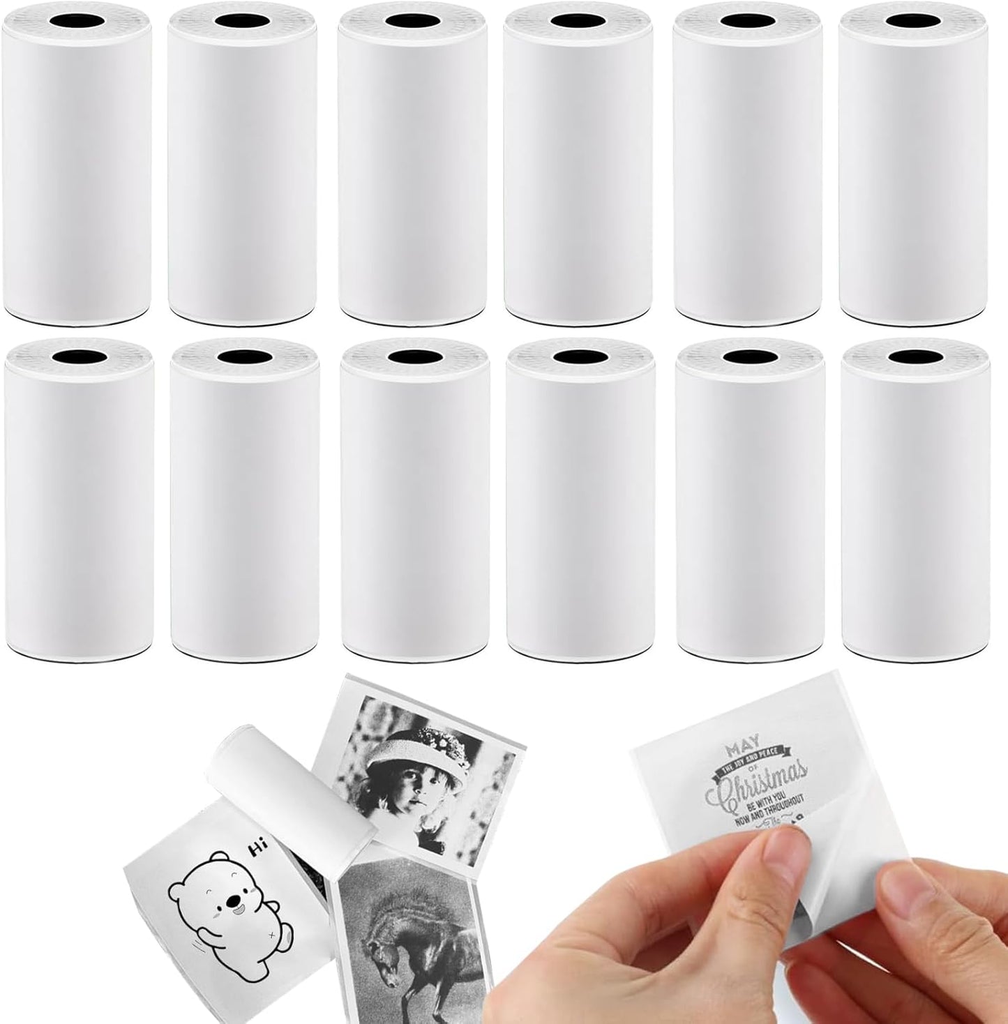 BYBOUS 12 Rolls White Thermal Printer Paper - Self-adhesive Labels Compatible - 53mmx3.75m