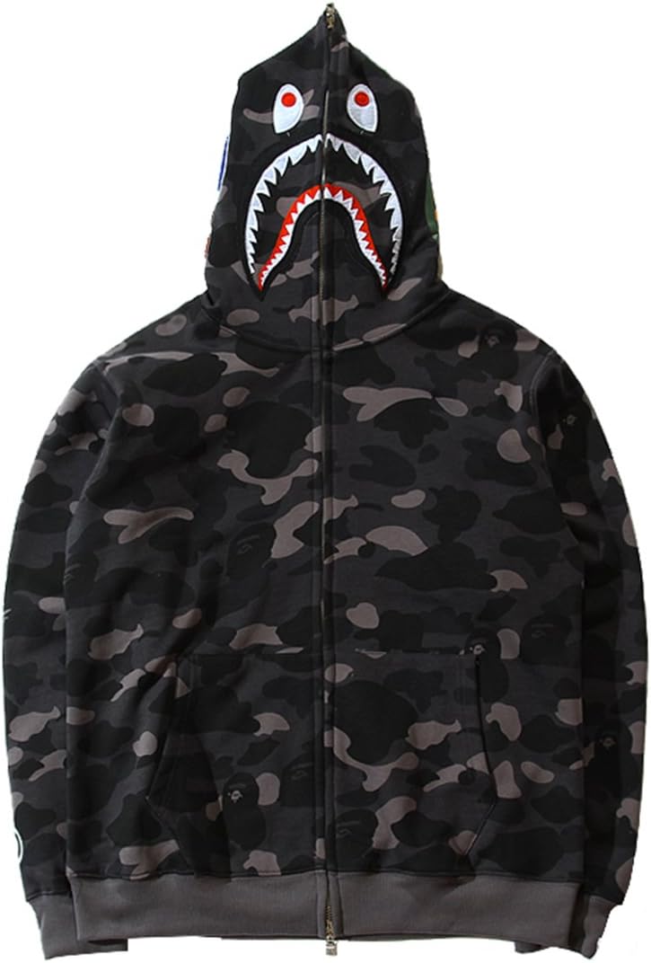 Imilan Shark Camo Hoodie Zip Up Fashion Outerwear for All