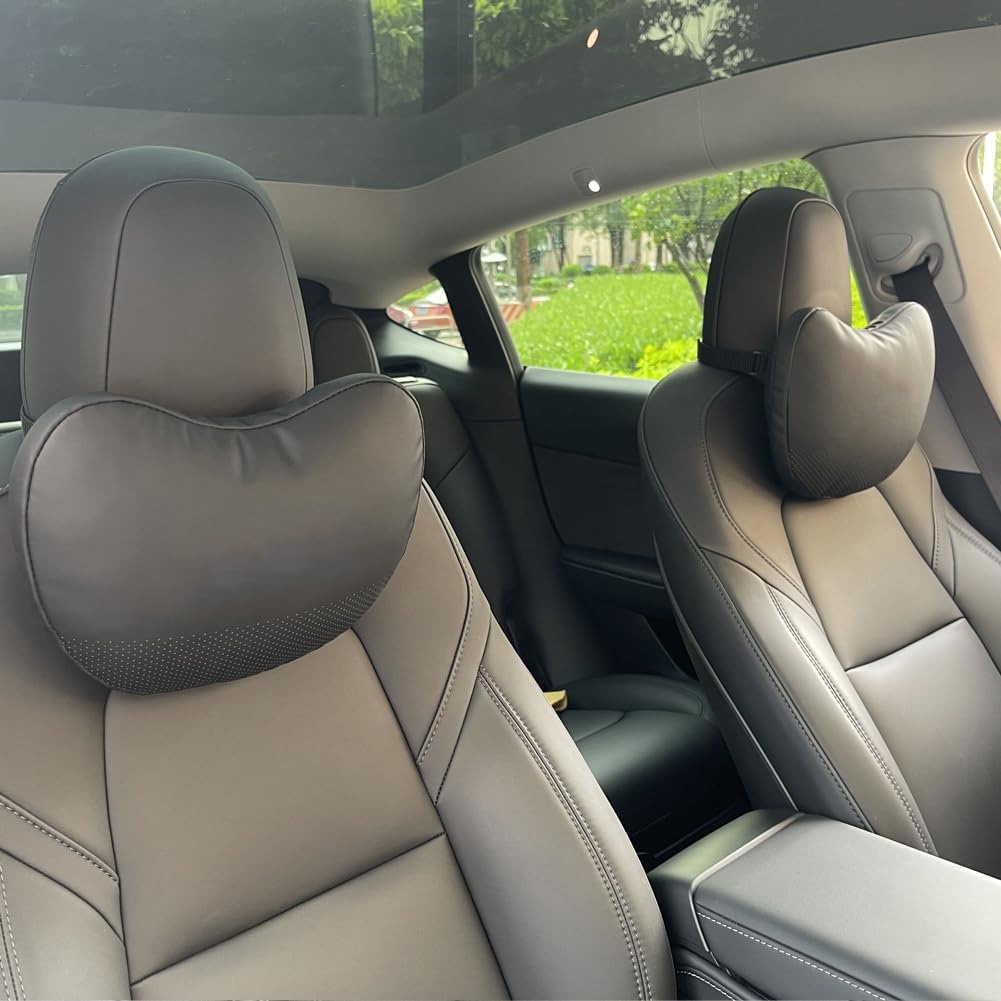 TESBEAUTY Nappa Leather Seat Headrest Pillow for Tesla Models