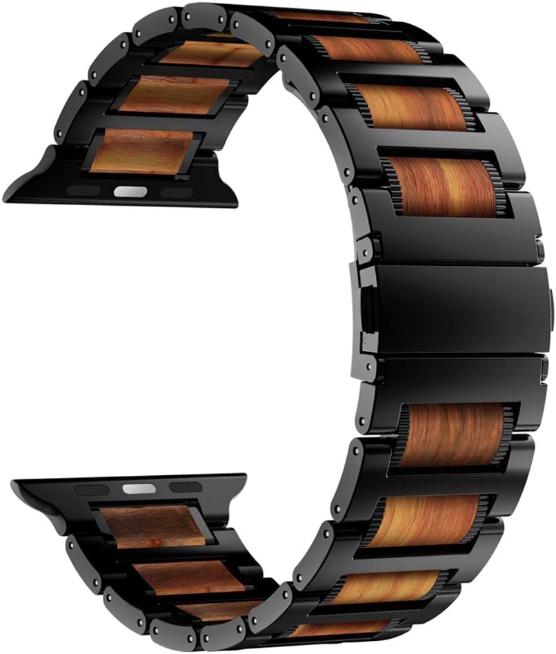 Premium Wood Steel Link Band for Apple Watch - Black