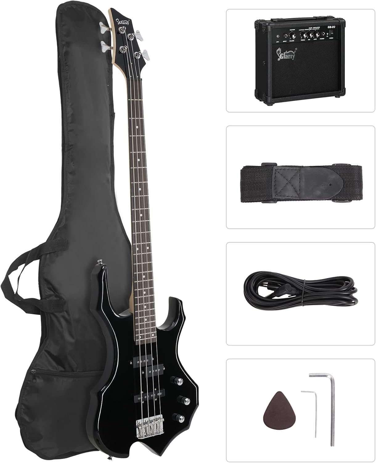 GLARRY Electric Bass Guitar with Flame Design for Beginners