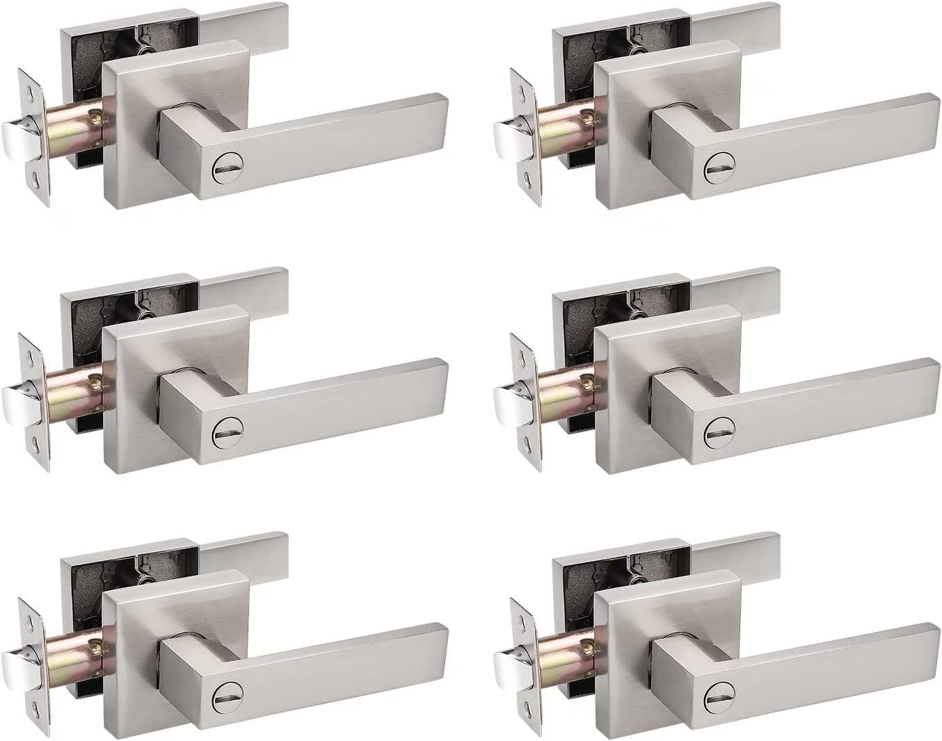 Probrico 6 Pack Square Door Lever Privacy Lockset in Satin Nickel