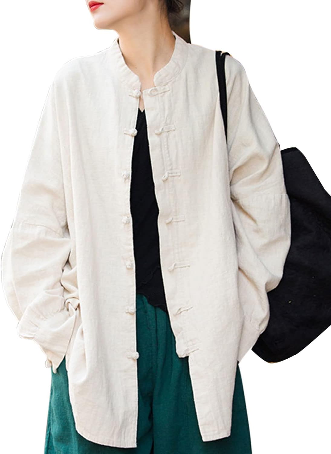 Women's Linen Oversized Blouses Vintage Long Sleeve Jackets