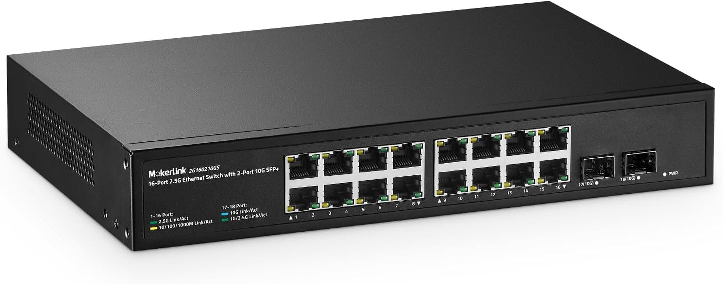MokerLink 16 Port 2.5 Gigabit Ethernet Switch for Fast Networking