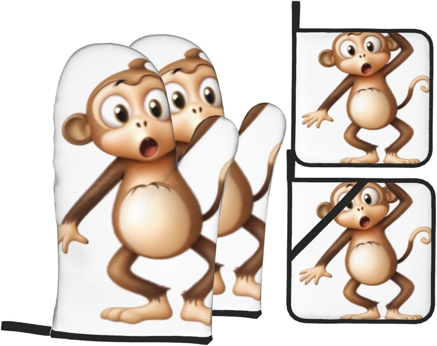 Adorable Monkey Oven Mitts Set - Heat-Resistant Kitchen Gloves