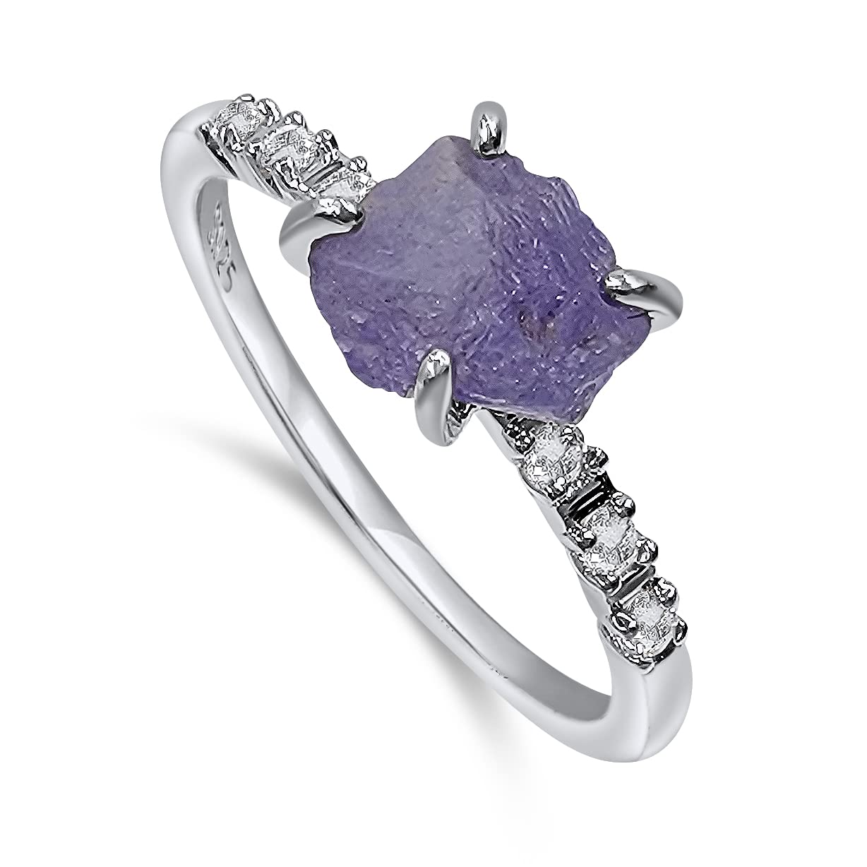 Real Raw Tanzanite Dainty Ring in White Gold for December Birthstone