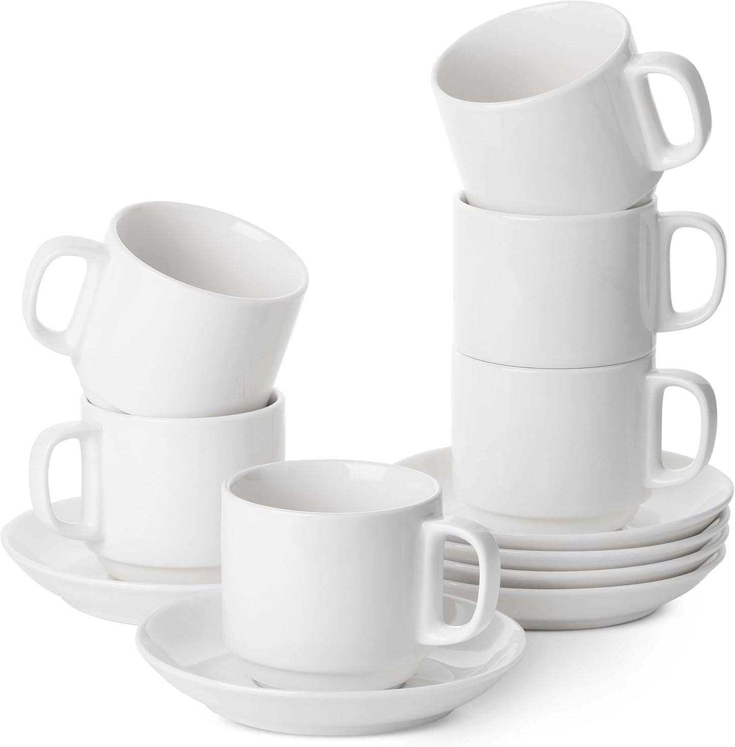 Stackable Tea Cups and Saucers Set of 6 for Coffee Lovers