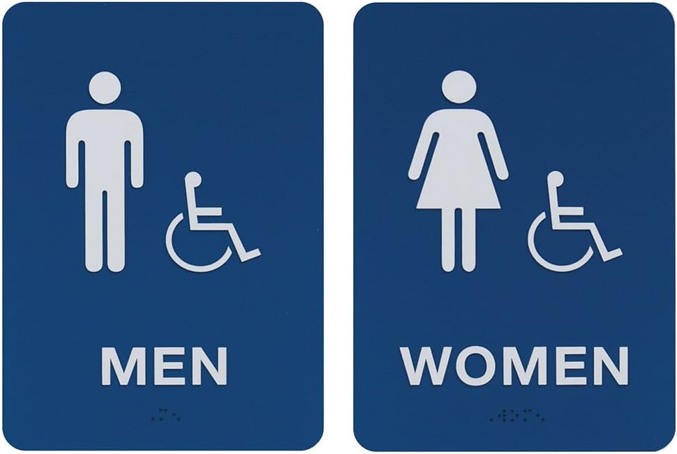Men & Women's Handicap Restroom Sign Set with Braille for ADA Use