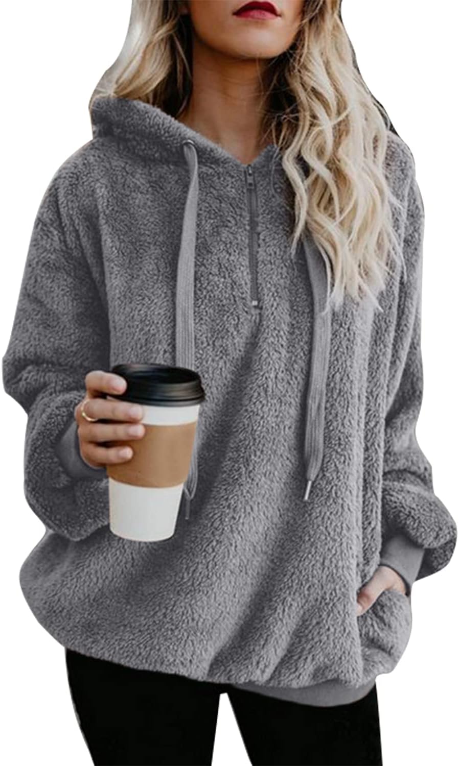 Oversized Sherpa Pullover Hoodie for Women - Cozy Fleece Jacket