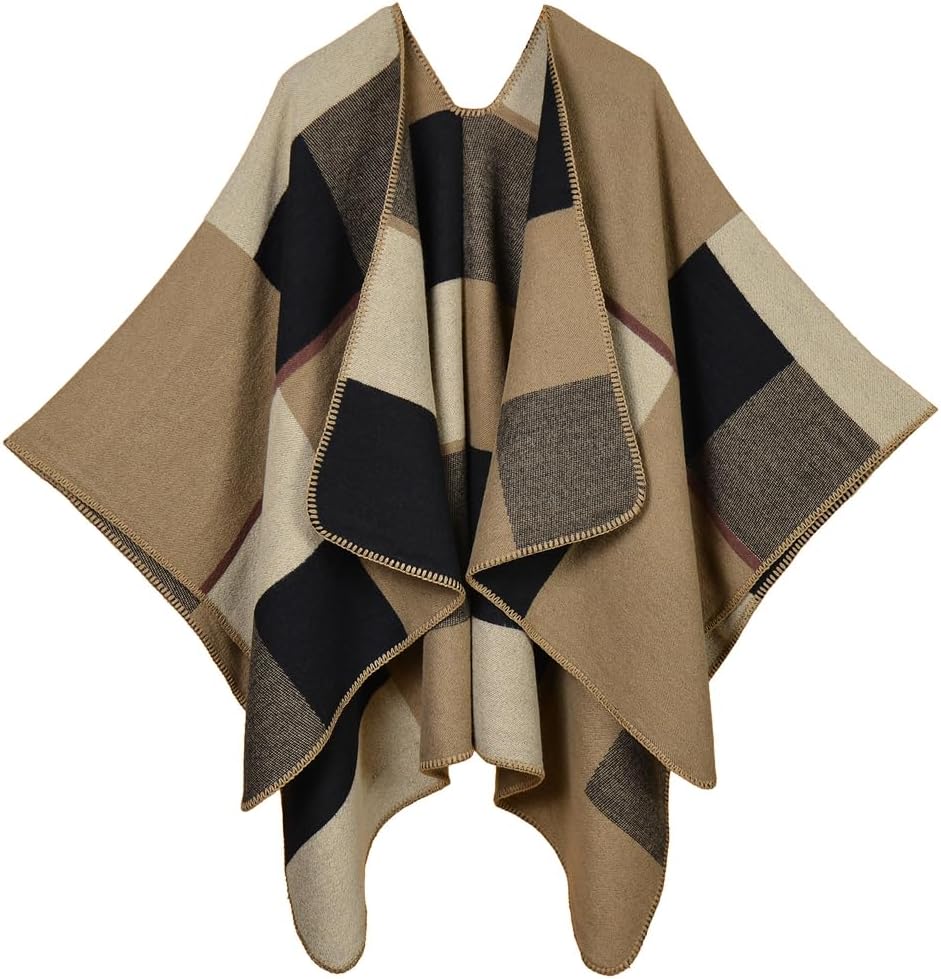 Stylish Women's Plaid Sweater Poncho Cape Coat for All Occasions