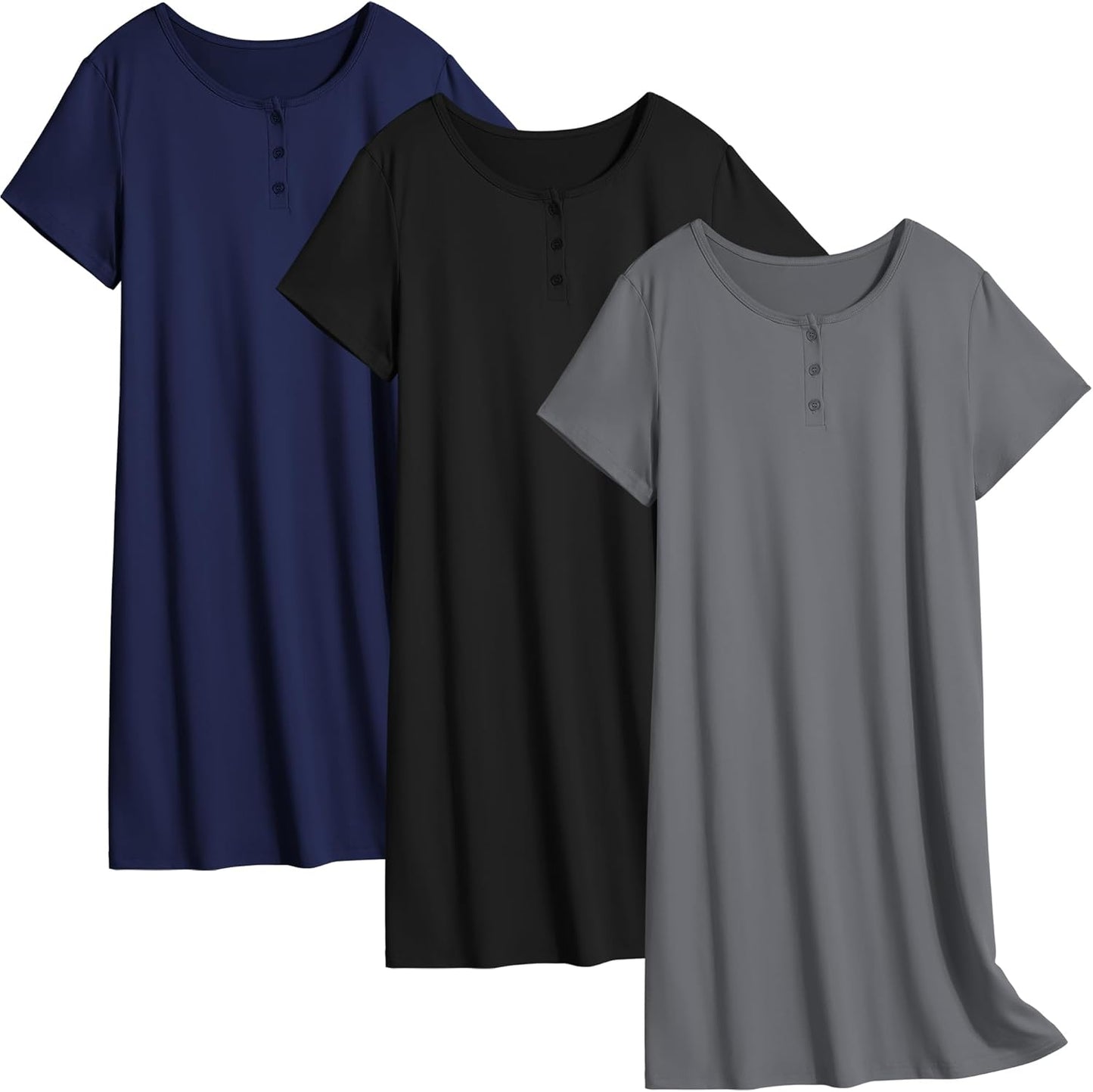 Ekouaer 3 Pack Women's Sleepshirts Soft Sleepwear Nightgowns