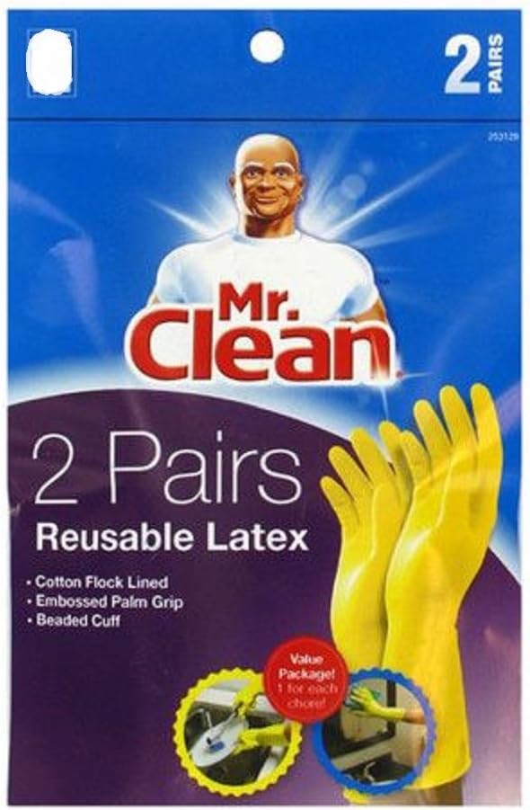 Mr. Clean Reusable Latex Gloves - 2 Pairs for Easy Cleaning