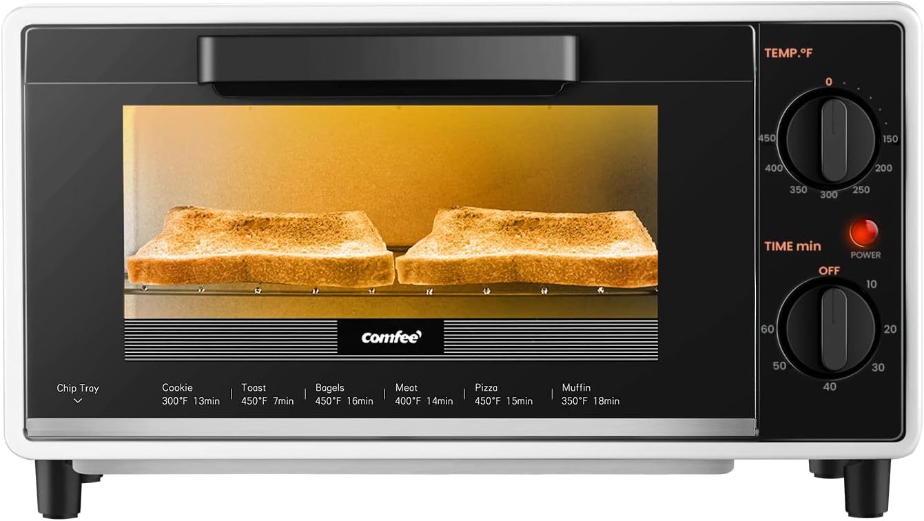 Compact 2-Slice Toaster Oven, Easy Controls, 1000W, Black/White
